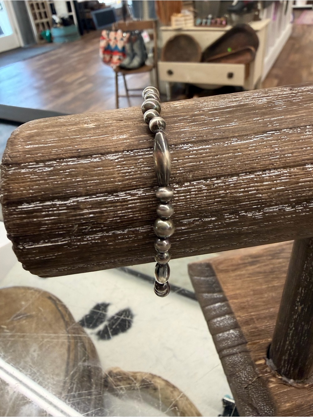 Sterling Silver Pearl and Torpedo Beaded Stretch Bracelet - Silver Tone